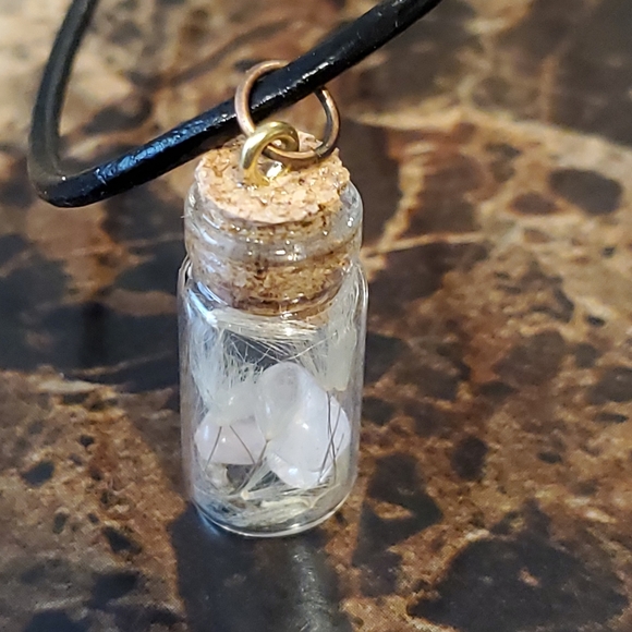 Rose Quartz Dandelion Love Wish Charm Necklace Withcraft Pagan Wiccan - Picture 4 of 8